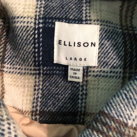 Ellison Womens Large Outdoor Blue, White, Tan Plaid Wool Blend Shacket Jacket - Picture 3 of 7